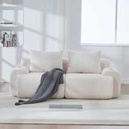 Ball & Cast Bliss Furniture Amalfi 2 Seater Jumbo Cord Sofa for Small Lounges & Flats – Soft Corduroy, Birch Frame, Removable Washable Covers – Two Seater Cord Sofa Couch (Beige, 2 Seater)