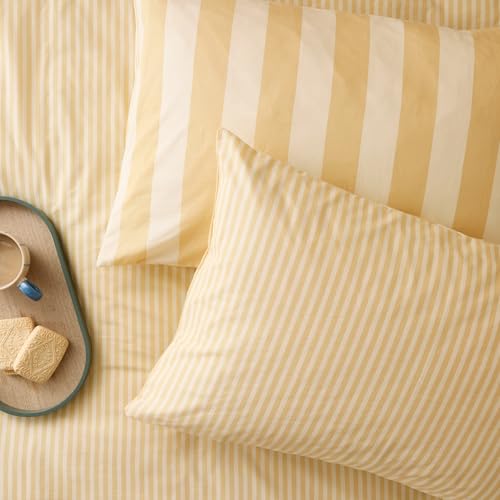 furn. The Ultimate Stripe Pillowcase Pair – Reversible Bold Narrow Striped Polycotton Pillow Covers (Custard Cream – 75x50cm)