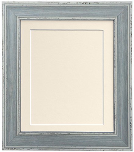 scandi Distressed Blue Picture Photo frame with Ivory Mount and Backing Board 14 x 11 For Image size 12 x 8 inch
