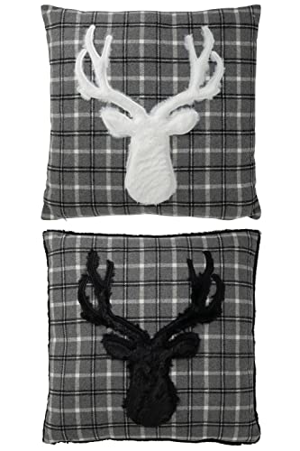 Jolipa Cushion Embroidery Deer Tiles Polyester Black/White ASS2