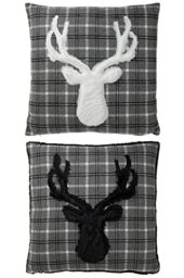 Jolipa Cushion Embroidery Deer Tiles Polyester Black/White ASS2