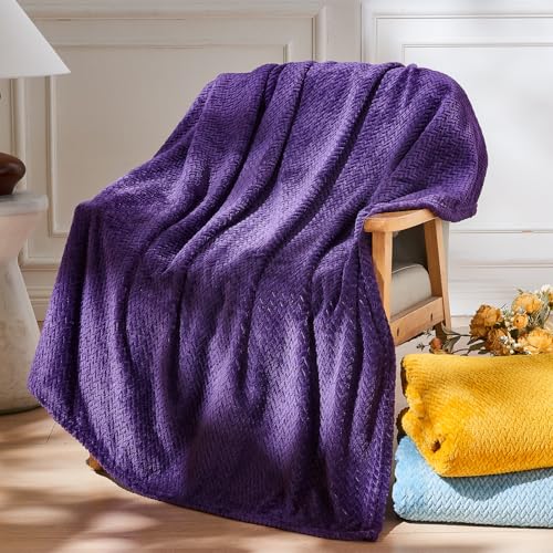 "NEWCOSPLAY Super Soft Throw Blanket Dark Purple Premium Silky Flannel Fleece Leaves Pattern Lightweight Bed Blanket All Season Use (Dark Purple, Throw(50""x60""))"