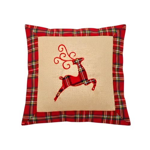 Reindeer Christmas Cushion Cover 40x40cm, Festive Decorative Pillow Case with Velcro Closure, Burlap Style Sofa, Bed, Throw Cushion Cover for Xmas Home Decorations