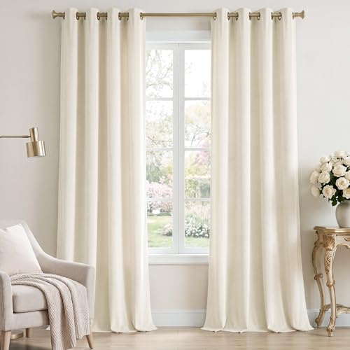 StangH Ivory White Velvet Curtains 90 Inch Heavy Thickness Window Curtains for Bedroom Grommet Privacy Protect Sliding Door Curtains for Living Room/Office, W 52 x L 90 Each Panel, 2 Panels