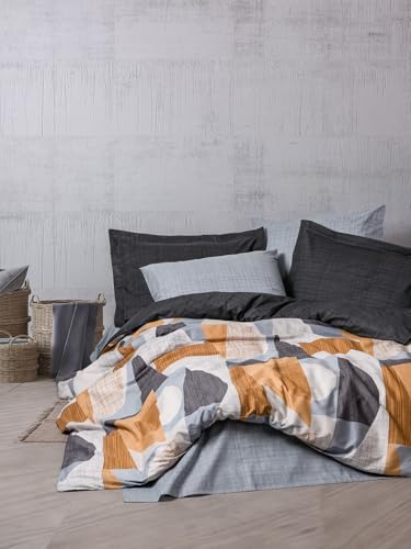 Nuit Des Rêves Premium Ranforce Double Quilt Cover Set (200 x 200 cm), Grey, 100% Cotton, Reactive Print, 2 Pillowcases (80 x 80 cm), Machine Washable, Elegant Design