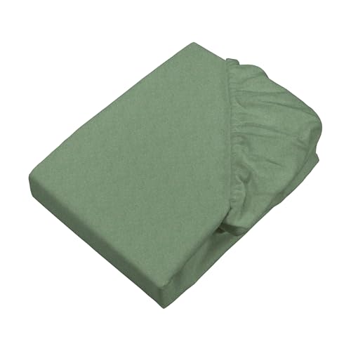 SETEX Flannelette Fitted Sheet Melange, 200 x 200 cm Fitted Sheet, Approx. 90% Cotton/Approx. 10% Polyester, Flat Sheet in Sage