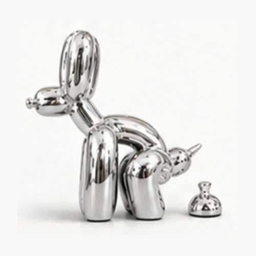 Pozbee Pooping Dog Sculpture Silver, Fun Gift for Pet Lovers, Aesthetic Decorative Balloon Dog Statue, Small Animal Figurine for Coffee Table, Bookshelf, Home Decor (Silver)