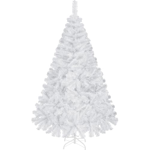 Yaheetech Artificial Christmas Tree Bushy 6ft/183cm, Foldable Stand, White - 598 Tips Xmas Tree - Quick Assembly - Metal Base, PVC Powder-Coated Steel - For Home, Holiday, Decoration Indoor & Outdoor