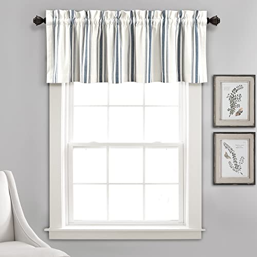"Lush Decor Farmhouse Stripe Yarn Dyed Recycled Cotton Window Curtain Valance, 18"" L x 52"" W, Navy"