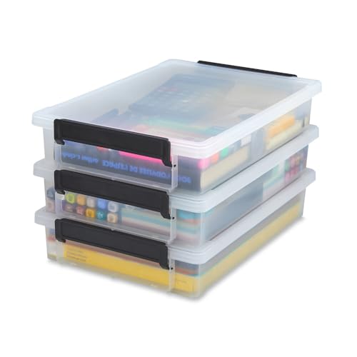 Iris Ohyama 135450 Little Large Boxes A4 Size, Transparent / 3 x 4 L, 36.5 x 25 x 7 cm