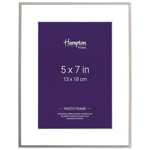 Hampton Frames - MAYFAIR Silver Plate Photo Frame 5x7 (13x18cm) - Bevel Cut Mount, Glass Aperture, Grey Velvet Back - Freestanding or Wall Display, Elegant Home Décor