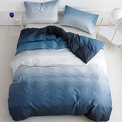 Wellboo Blue White Gradient Comforter Sets Full Solid Ocean Sea Blue Bedding Comforters Cotton Modern Plain White and Sky Blue Gradient Soft Quilts Farmhouse Abstract Art Watercolor Comforters Warm