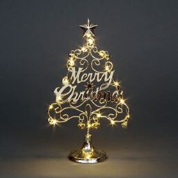 45cm Pre-Lit Table Top Golden Merry Christmas Tree With Warm White LEDs Bells Star Festive Xmas Holiday Home Office Novelty Decorations