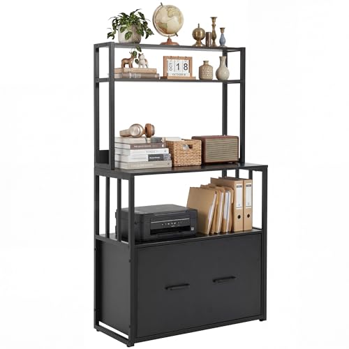 YITAHOME Filing Cabinet with Drawer & Bookshelf, Black