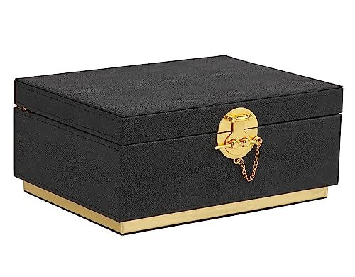 HofferRuffer Elegant Faux Leather Decorative Box, Storage Jewelry Box Organizer, Large Dresser Cosmetic Organizer Holder, Classic Jewelry Accessory Organizer, 11x8x4.8 inches (Black)