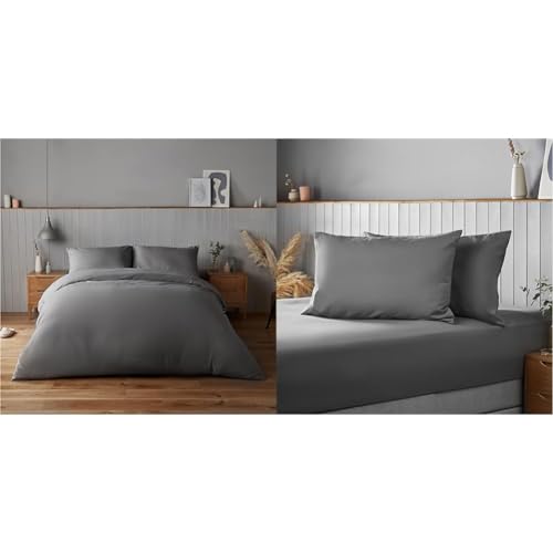 Silentnight Supersoft Collection Charcoal Duvet Cover Set. Supersoft Snuggly Easy Care Duvet Cover & Supersoft Charcoal Pillowcase Pair Easy Care Soft Snuggly Plain Pillow Cases