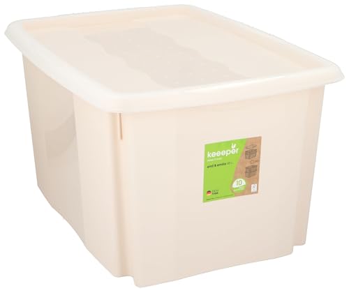 Edco Eindhoven B.V. Storage Box with Lid 45 L Organiser Box 55 x 40 x 30 cm Plastic Box Suitable for Clothes, Christmas Decorations and Documents Easy Stackable Plastic Beige