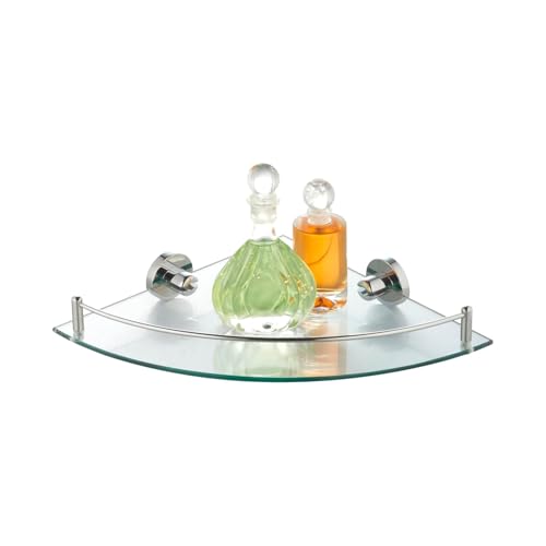 Avilia Corner Shower Shelf for Bathroom, Kitchen, Bedroom, with Screws and for Assembly, Tempered Glass, Chrome Finish, 25 x 5.5 x 25 cm