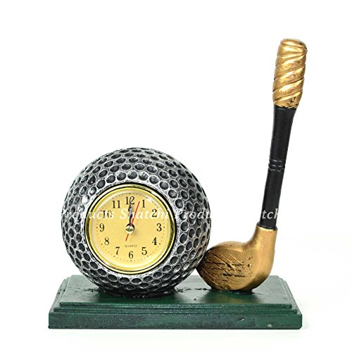 Elegant Handmade Golf Ball & Stick Resin Sculpture with Clock Christmas Gifts Home Decor