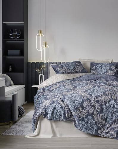 Nuit Des Rêves Luxurious Satin Double Quilt Cover Set (200 x 200 cm), Beige, 100% Cotton Satin, 2 Pillowcases (80 x 80 cm), Reactive Print, Machine Washable, Elegant Design