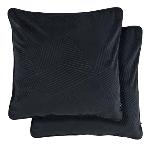 Emma Barclay Midnight - Soft Plush Velvet Cushion Cover with Geometric Design (Black)