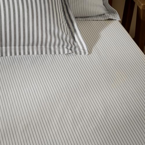 Yard Hebden Narrow Stripe Fitted Sheet – Ultra Soft 100% Cotton Striped Bed Sheet (Grey – Double – 137x190x32cm)