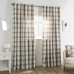 "OHS Woven Check Eyelet Blackout Curtains for Bedroom Living Room, Soft Luxurious Decorative Thermal Insulated Fully Lined Curtains for Windows 2 Panel, Cream - 66"" x 54"""