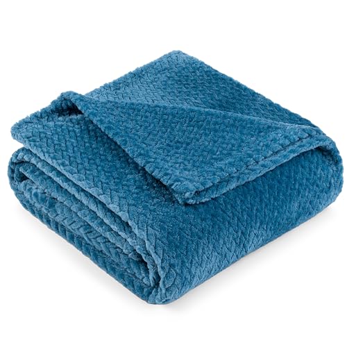 PAVILIA Soft Fleece Teal Blue Throw Blanket for Couch, Lightweight Plush Warm Blankets for Bed, Fuzzy Cozy Flannel Blanket Throw for Sofa, Travel, Jacquard Pattern, Teal Blue, Twin, 60x80 inch