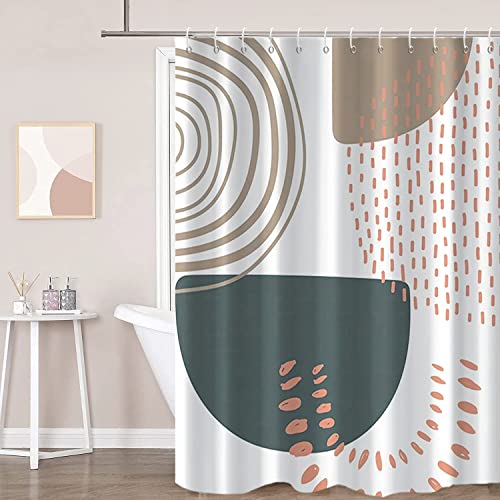 "GKLEASG Boho Extra Long Shower Curtain, Mid Century Modern Minimalist Beige Neutral Machine Washable Waterproof Fabric for Bathroom Decor Bathtub with 12 Hooks 72""x84"""