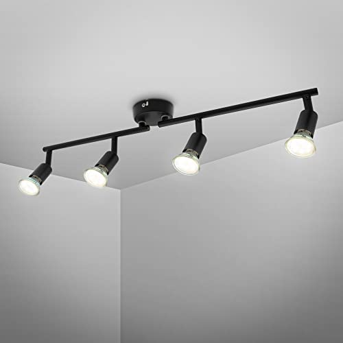 B.K.Licht - LED Ceiling Lights Spotlight Bar, 4x2,9W GU10 Bulbs Incl, Rotatable Heads, Warm White Light, LED Lamp, Livingroom Ceiling Lights, Bedroom, Kitchen Ceiling Light, 60.5x10.5cm, Matt Black