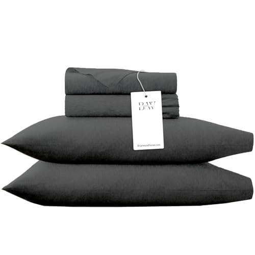 Briarwood Home?? Heather Knit Jersey Sheet Set ??? 100% Organic Cotton, Deep Pockets, Non-Pilling, Cooling, Breathable, Super Soft & Stretchy T-Shirt Comfort (Scorpio Charcoal, Full)