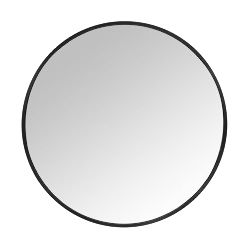 Relaxdays Round Wall Mirror, Framed, 50cm Diameter, Black, Suitable for Hallway, Bathroom & Living Room