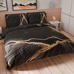 PETTI Artigiani Italiani - Single Duvet Cover 160 x 200 cm, Microfibre Duvet Cover with Digital Print + 1 Pillowcase 50 x 80 cm - Made in Italy - Marble Black
