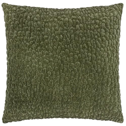 Yard furn Pebble Polyester Filled Cushion – Textured Chenille Linen Reverse Neutral Decorative Pillow (Lichen – 45x45cm)