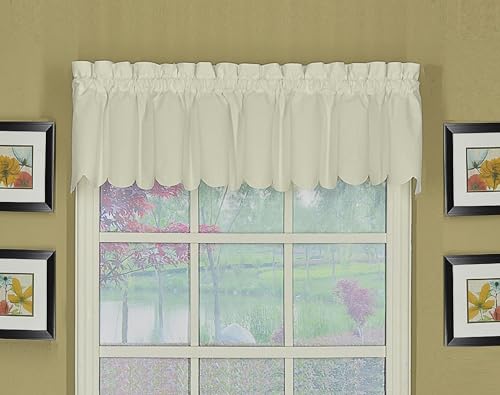 "Today's Curtain Orleans Valance Tambour Scallop Edge Curtain, Ecru, Fabric, 60"" W X 12"" L"
