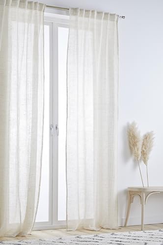 JOTEX Ellen Multifunctional Curtain, Semi-Transparent Linen Curtains for the Living Room (Set of 2), Linen Beige, 220 cm