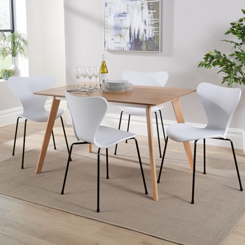 Home Source Kitchen Dining Table Set, 4 White Moulded Chairs, 120cm Table