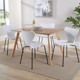Home Source Kitchen Dining Table Set, 4 White Moulded Chairs, 120cm Table