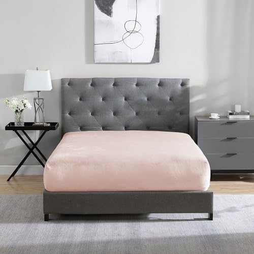 "Cathay Home King Flannel-Plush Fur Fitted Sheet - Ultra Soft & Thick Plush Fur - All Season Cozy Warmth - 12"" Deep Pocket Fitted Sheet Only (King, Blush)"