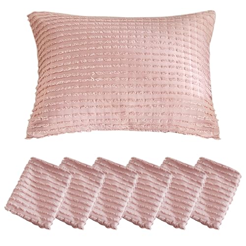 WARMDERN Pink Pillow Covers King Pillow Cases Soft Microfiber Pillow Cases Set of 6 Boho Textured Pillowcase with Envelope Closure(Pink, King, 6 Pack)