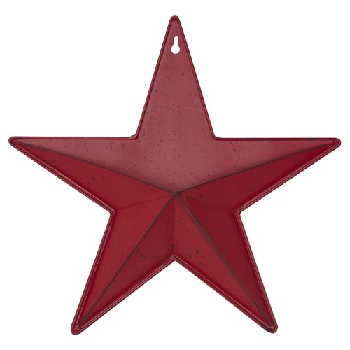 VHC Brands Patriotic Faceted Metal Star Burgundy Wall Hanging With Pocket 12x12, Independence Day Decor, American Star Display, Distressed Appearance, Burgundy