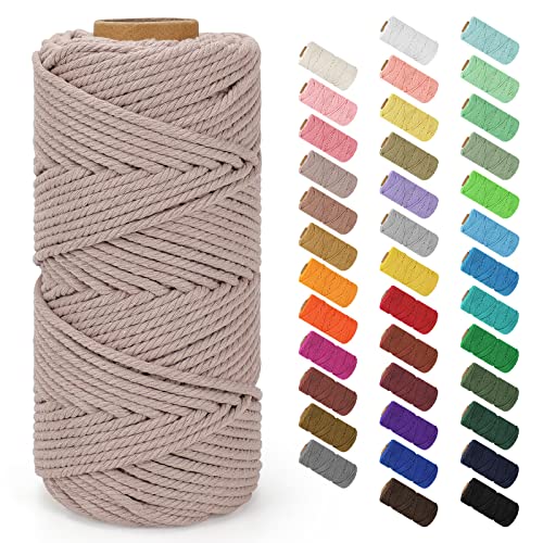Macrame Cord 4mm x 109Yards (328Feet), Natural Cotton Macrame Rope - 4 Strands Twisted Macrame Cotton Cord for Wall Hanging, Plant Hangers, Crafts, Gift Wrapping and Wedding Decorations, Pink Gray