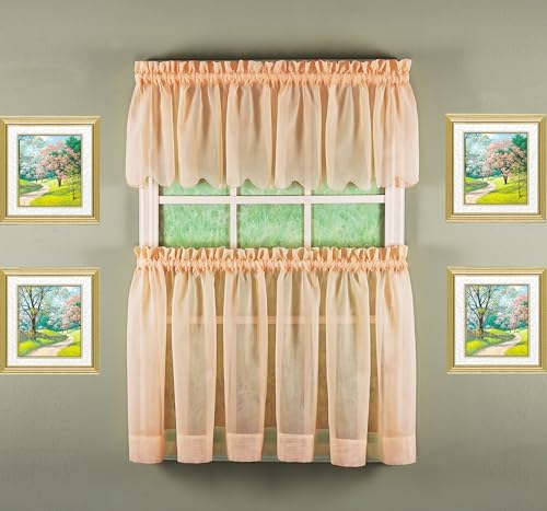 "Today's Curtain Emelia Original Voile Tier Pair 30"", Peach, 60"" W x 30"" L"