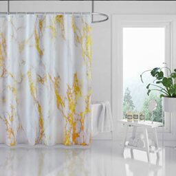 "BLESFOREVER Gold White Marble Shower Curtain Set with 12 Hooks, Luxury Abstract White Grey Gold Marble Shower Curtains for Bathroom, Waterproof Fabric, 72"" W x 72"" L"