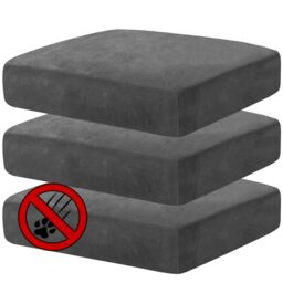 MAXIJIN Velvet Stretch Cushion Covers Fitted Couch Cushion Slipcovers Sofa Seat Cushion Covers for Individual Cushions with Elastic Bottom (3 Piece Sofa Cushion Covers, Gray)
