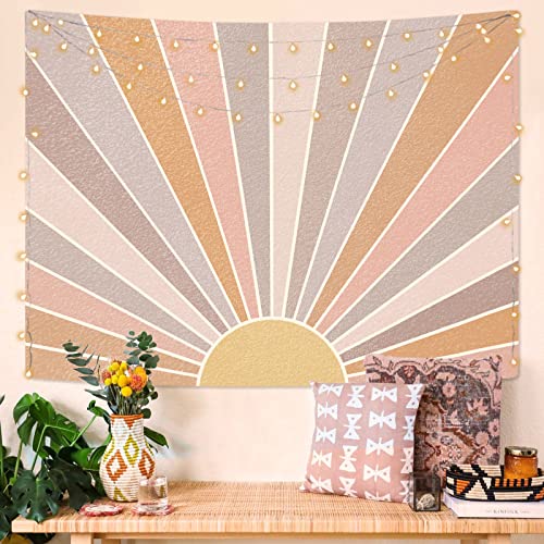 Kanuyee Boho Sun Tapestry Wall Hanging, Retro 70s Abstract Rainbow Aesthetic Sunrise Vintage Tapestries for Bedroom Living Room 60??80 inch