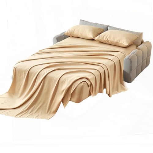Kingnex Sleeper Sofa Bed Sheets Set Full Size 4 Pcs Include 1 Fitted Sheet 1 Flat Sheet 2 Pillowcase Full Beige