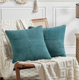 Fancy Homi 2 Packs, Turquoise Decorative Pillow Case for Living Room Couch Bed Sofa Rustic Farm Boho Home Decor Soft Corduroy Corss Patchwork Textured Square Cushion Cover