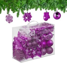 Relaxdays 100x Christmas Ornaments, Baubles, Glittering, Matte & Shiny, Tree Decorations, Plastic, 10 Designs, Pink