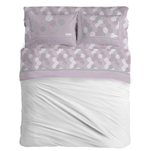 PENSIERI DELICATI Double Bed Set, Flannel, 100% Warm and Soft Cotton, Double 180 x 200 cm, Includes Bottom Sheet, Top Sheet and 2 Pillowcases, Made in Italy, Bologna Pink